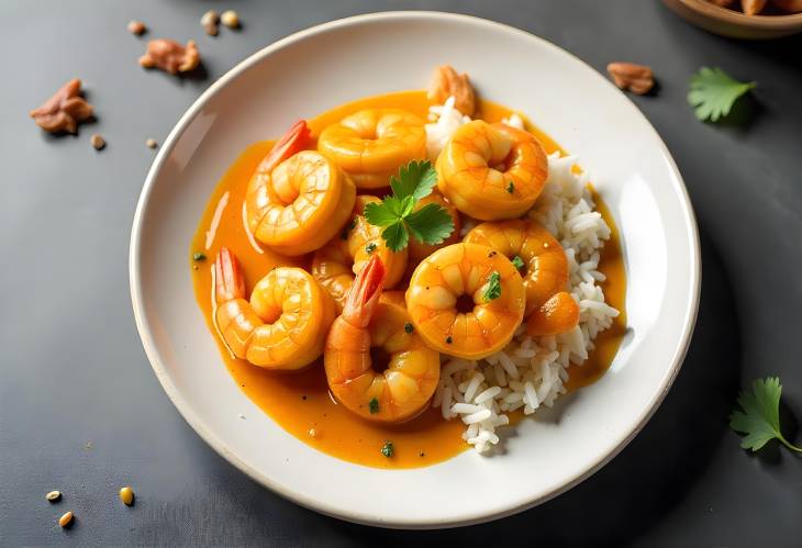 Aromatic Shrimp Curry with Rice on Plate